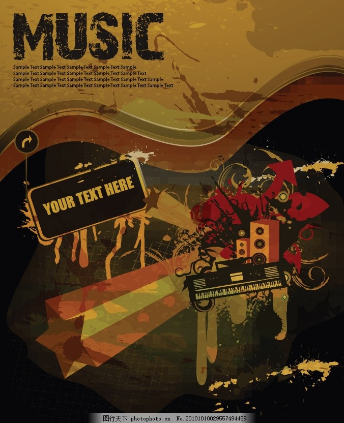古典音乐海报 电子琴 音响 箭头图片