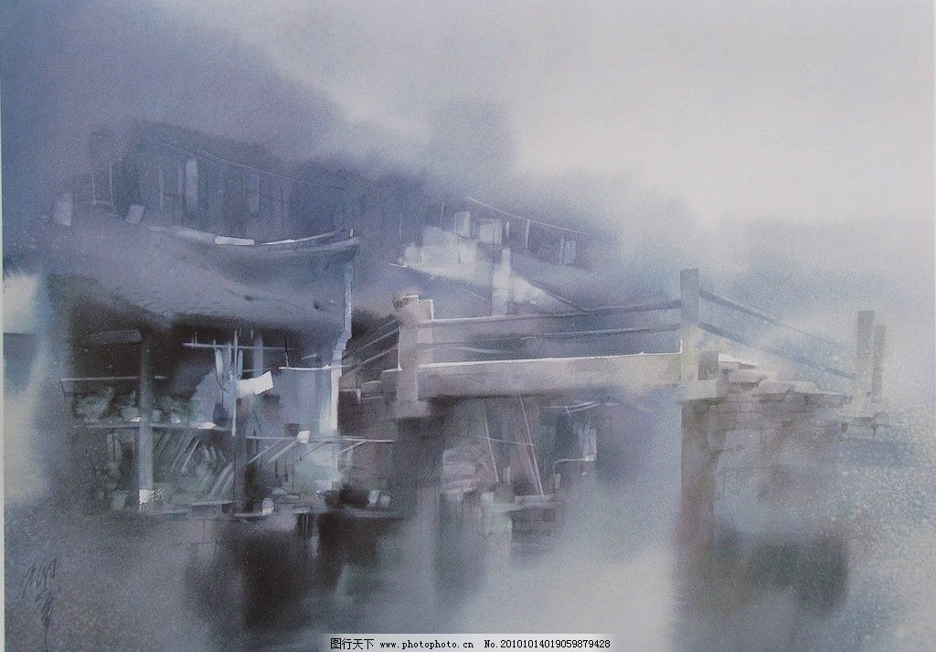 江南 小镇 水乡 老屋 柳毅 大师 水彩画 保定纸 清新 朦胧 隽永 绘画