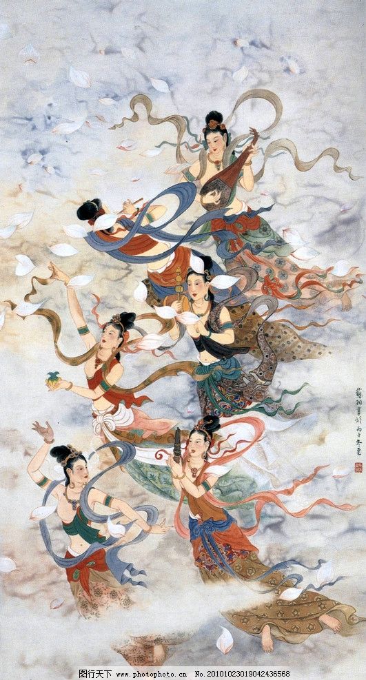 飞天仙女 白莲 琵琶 笛子 手鼓 芦笙 美女 头饰 凤簪 耳坠 项圈 手镯 红稠 飘带 玉佩 赤脚 舞蹈 祥云 仕女 国画 李苏羽 人物 工笔 古典 古代 印章 绘画 书法艺术 设计 图库 传统文化 名家工笔仕女 绘画书法 文化艺术 300DPI JPG