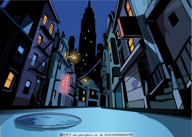 插图 楼 街道 夜晚 其他 建筑家居 矢量 ai