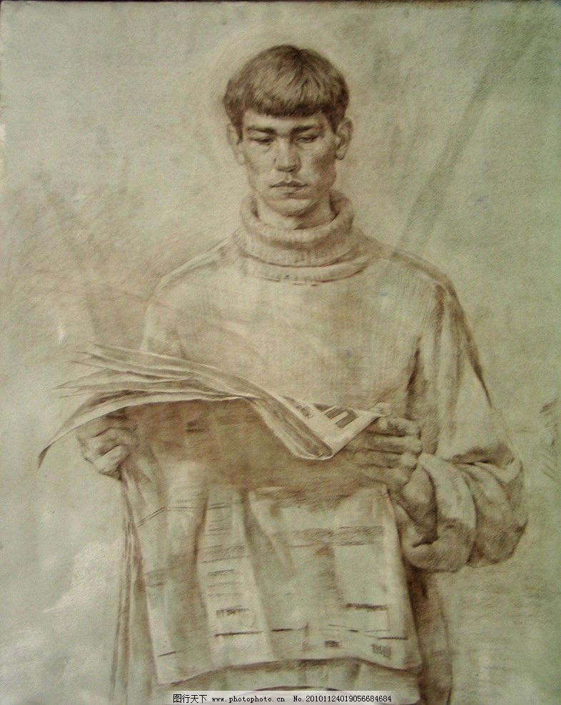 俄罗斯素描图片,男青年 艺术 写生 写实 绘画书
