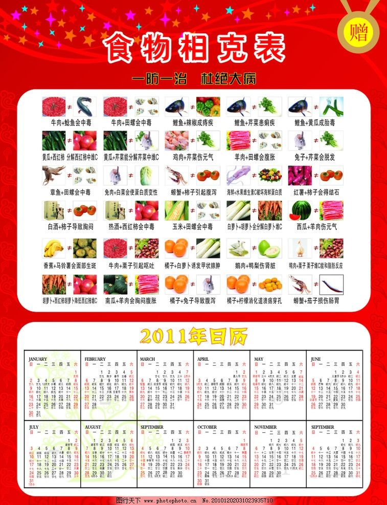 食物相克表 2011年年历图片图片