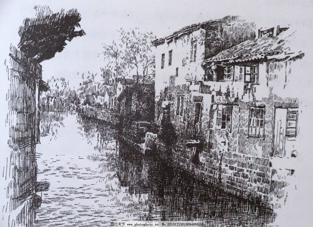 钢笔画大门房子风景画黑白画绘画书法建筑钢笔画图片设计素材_乐乐简笔画