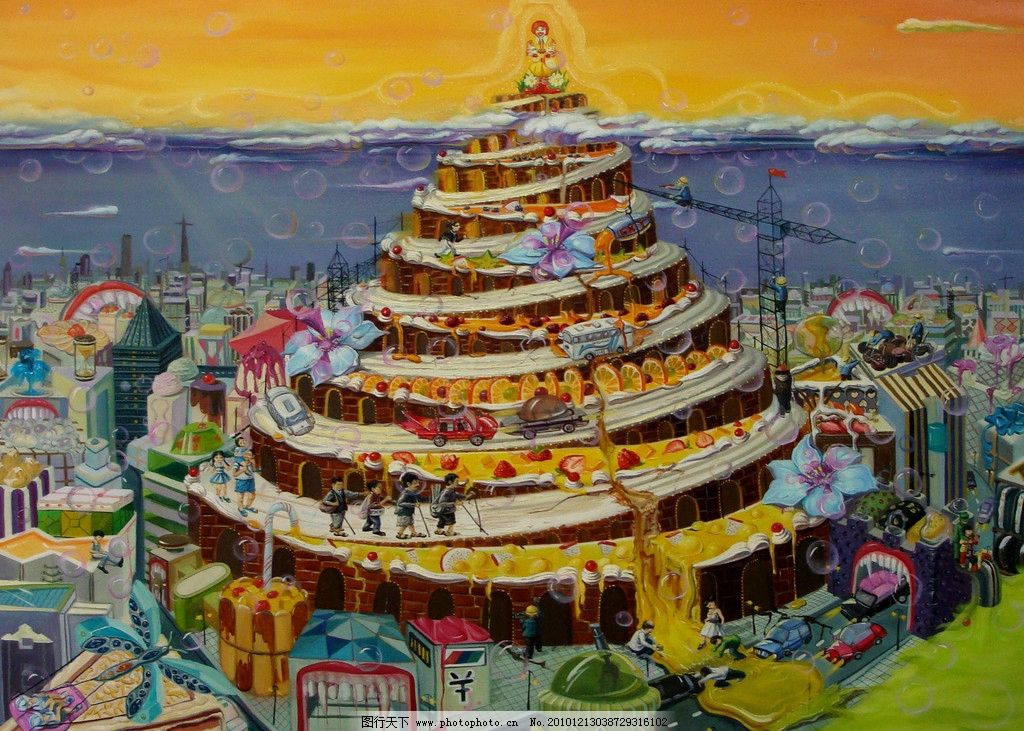 蛋糕·城市(油画)图片