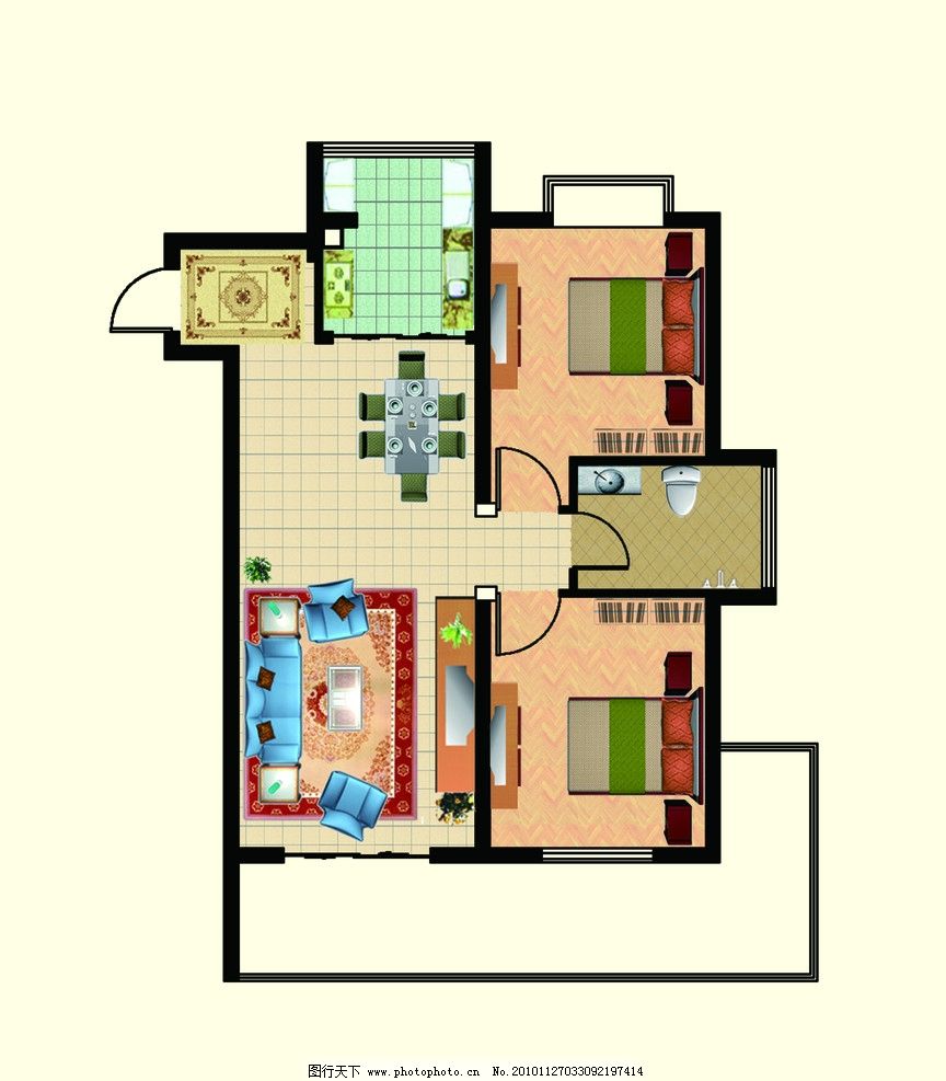 户型图,彩色,地毯,沙发,床,餐桌,马桶,电视,柜子,psd,室内,设计,家居,平面,盆栽,300,PSD分层素材,源文件,100DPI,PSD